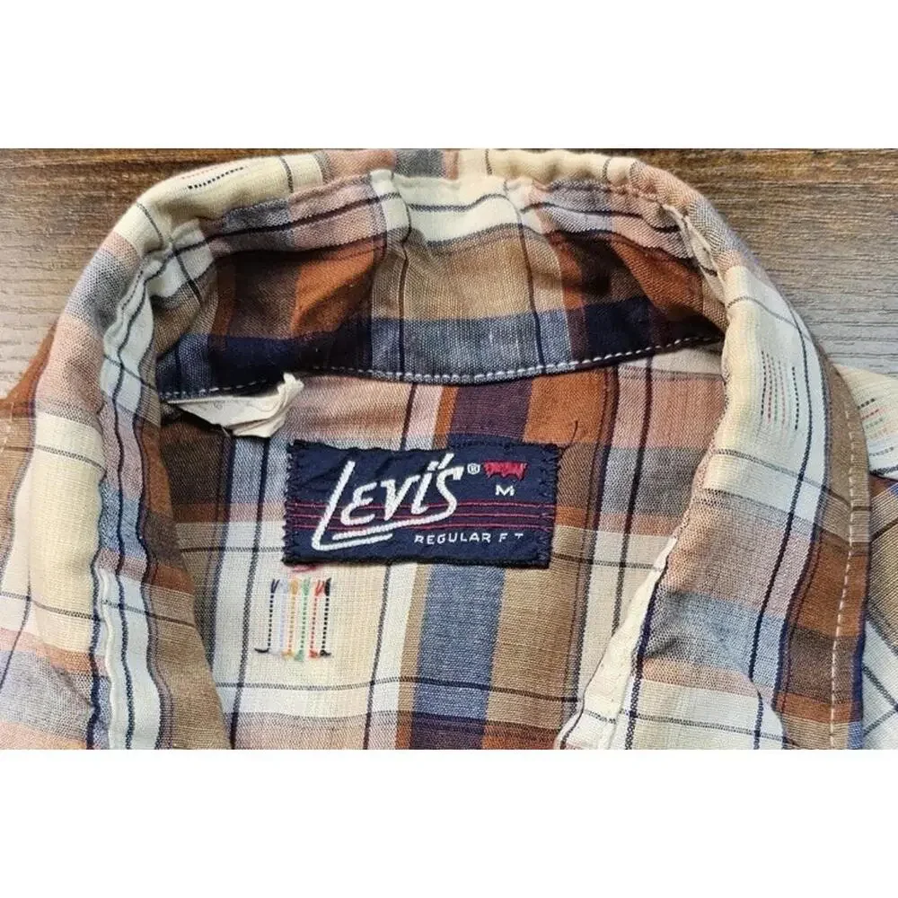 Vintage 70s Levis Saw Tooth Plaid Western‎ Shirt Medium Regular Fit Great Cond
